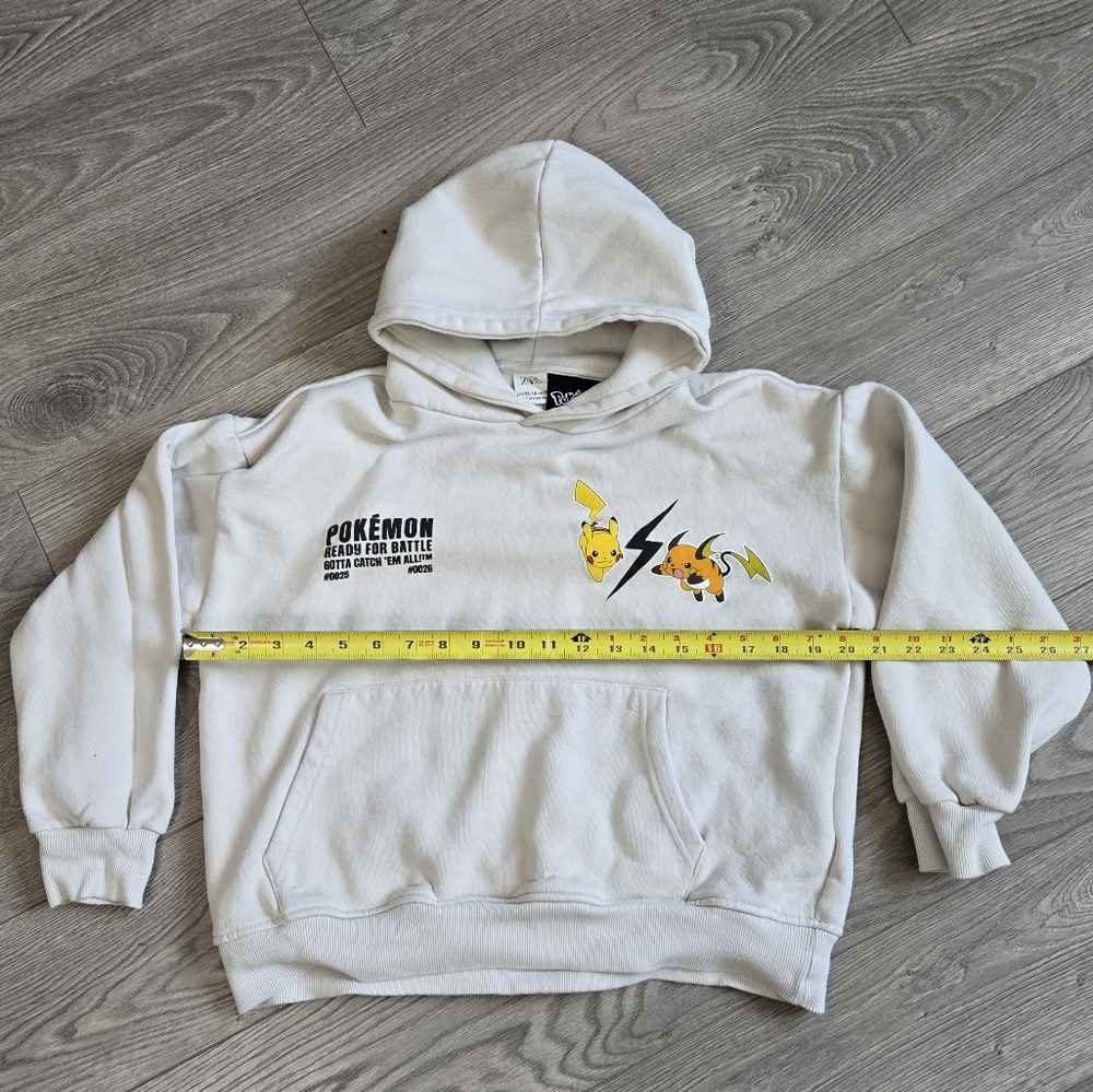 Zara White Hoodie with Pikachu and Charmander Graphic Pokemon